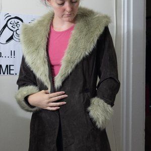 Faux Fur Lined Possibly Leather Trench Coat